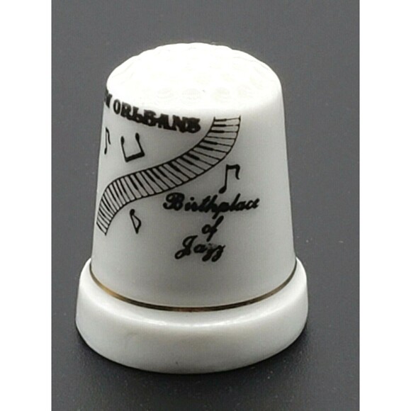 Vintage New Orleans Birthplace of Jazz Thimble Souvenir White Porcelain Music - Picture 5 of 12